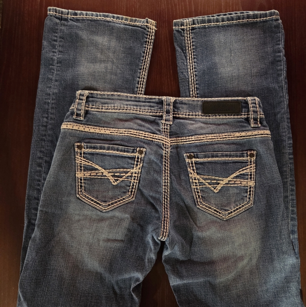 RockRock & Roll Cowgirl Dark Wash Low Rise Boot Cut Denim Jeans 27